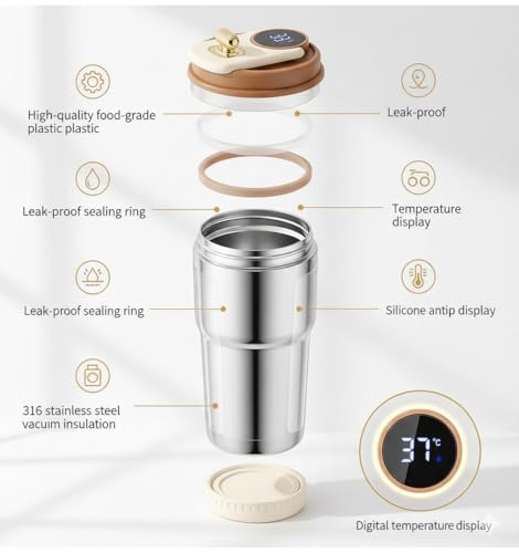 Image of Smart Coffee Mug 410ML, Stainless Steel Thermal Cup with Temperature Display | Leak Proof, Double Wall Vacuum Insulated, Anti-Slip Base, Ideal for Hot & Cold Drinks (Navy Blue)