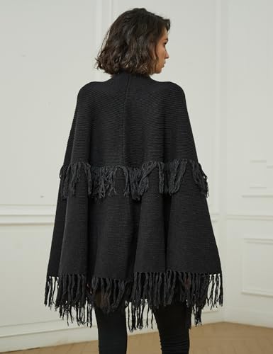 BEAUTELICATE Women's Poncho Cape Vintage Knitted Tassel Warm Winter Autumn Coat Sweater Cape Cardigan Sweater3