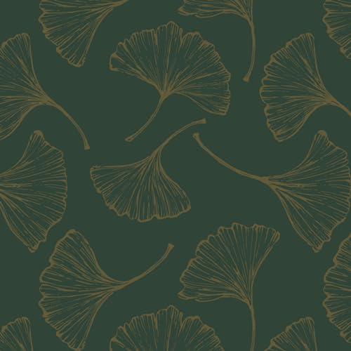 Yomshi Self Adhesive Wallpaper Leaf Wallpaper 44CM×3M Contact Paper Green and Gold Wallpaper Peel and Stick Wallaper Waterproof Sticky Back Plastic Roll Furniture Sticker for Living Room Cabinet