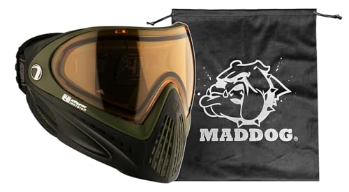 Maddog Dye I4 PRO Thermal Dual-Pane Anti-Fog Lens Paintball Airsoft Mask Goggle System Combo with Microfiber Storage Bag | High Performance Safety Certified Protection - SRGNT (Black/Olive)