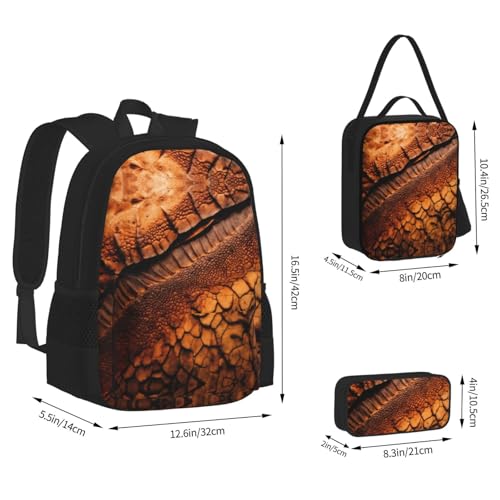 Dinosaur Pattern Print 3 Piece Backpack Set, Laptop Daypack, Lightweight Bookbag Set With Lunch Bag Pencil Case3