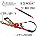 BoxerTool 4 Pack Heavy Duty Adjustable Car Tie Down Kit with J Hook Safety Latch - Break Strength 10,000 lbs-Working Load 3333 lbs – 2” x 114” Premium Red Strap w/Bonus Axle Straps