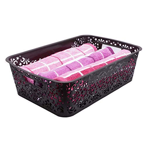 Image of Cutting Edge Essentials Plastic Storage Baskets /Shelf /Turkish Rack without Lid - Set of 2 for Fruit Vegetable Bathroom Stationary Home Basket with Handle (Brown, Medium)