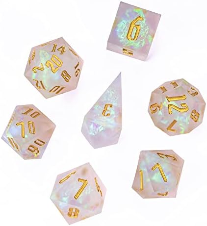 Cusdie Sharp Edges DND Dice, 7 PCS D&D Dice, Handcrafted Polyhedral Dice Set, for TTRPG Role Playing Game(Frosted-Transparent)
