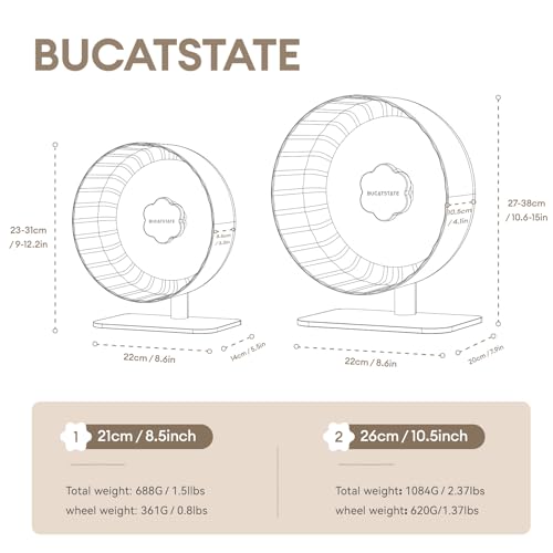 Image of Bucatstate Hamster Wheel Super-Silent 26cm with Adjustable Base Dual-Bearing Exercise Wheel Quiet Spinning Running Wheel for Dwarf Syrian Hamster Gerbils and Other Small Animals