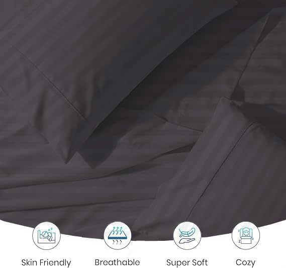 Balsara's Boating Sheet Set - 100% Egyptian Cotton 800TC Universal V Berth The Best Boat V Berth Bedding Fits mattresses up to 6” Depth - Great Gift for Boaters! (Dark Grey Stripe) - Image 4