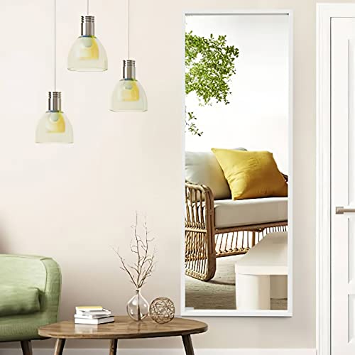Image of NeuType 59 inchx20 inch Full Length Mirror with Standing Holder - Floor or Wall Mount Body Mirror for Bedroom Dressing - Hanging, Leaning Against Wall - White MDF Frame