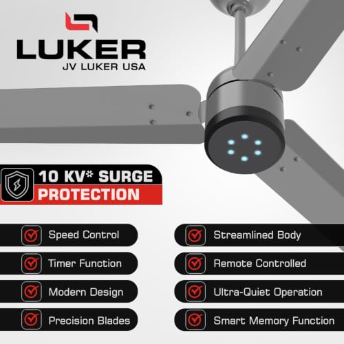 Image of LUKER JVLuker USA Aerozen Plus 1200mm BLDC Ceiling Fan with IR Remote BEE 5 Star 65% Energy Saving High Air Delivery Low Noise LED Indicator Reverse Mode for Living & Bedroom (Warm Grey Mat Finish)