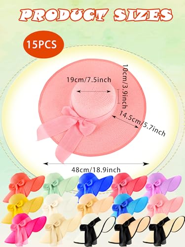 15 piezas Sombreros de Paja para Mujer con Ala Ancha miniatura 2