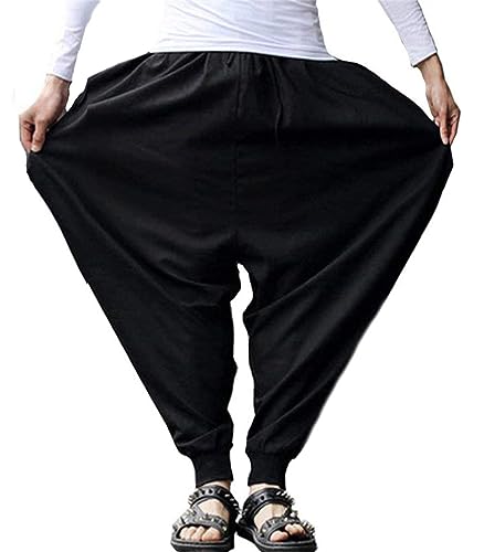 perdontoo Men's Casual Baggy Drawstring Hippie Boho Aladdin Harem Pants (34, Black)