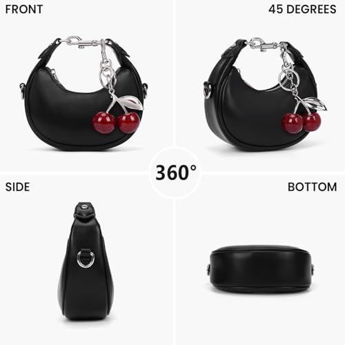 Image of JQWSVE Small Top Handle Bags for Women Mini Purses Cute Ladies Handbags Crescent Mini Crossbody Bags with Cherry
