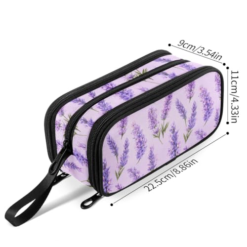 Image of Fustylead Watercolor Vintage Lavender Flowers Pencil Pen Case with 3 Compartments, Lightweight & Spacious Stationery Bag Cosmetics Bag