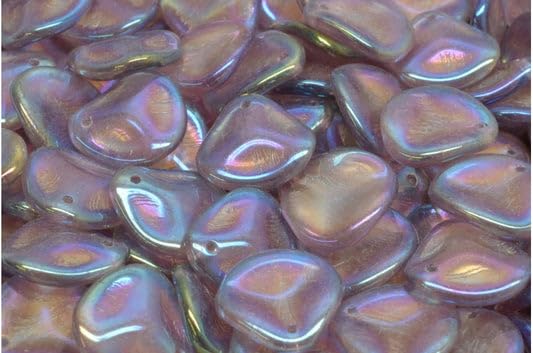 10 Grams (Approx. 14 pcs) Rose Petal Beads, 14 x 13 mm, Transparent Light Amethyst Rainbow Iris (20020-21405), Glass, Czech Republic