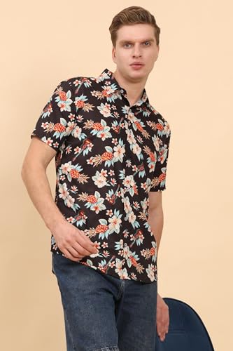 Image of Mens Printed Casual Shirts Short Sleeves Button Down Tropical Shirts