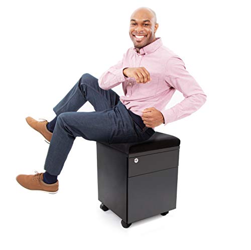 Stand Steady Vert | Rolling File Cabinet | 2 Drawer Mobile File Cabinet With Locking Storage | Small Filing Cabinet With Cushion Top For An Extra Place To Sit | Perfect For Home & Office! (Black) #TOP7