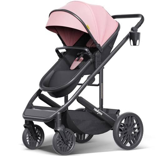Image of newyoo Baby Stroller, Infant Bassinet Strollers w Convertible/Reversible Seat & Cup Holder, Coches para Bebes, 2 in 1 Rear-Facing Pram from Newborn to Toddler, One-Hand Easy Fold, 516M, Pink