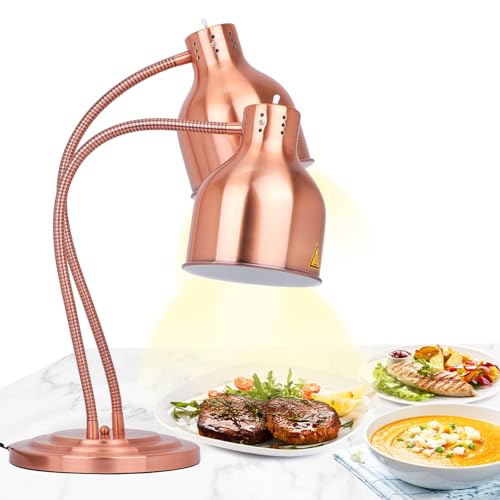 YJINGRUI Wärmelampe Küche 2×250W Infrarotlampe speisenwärmer Lampe Doppelköpfige Gastro Wärmelampe mit 70cm flexiblen Schläuchen für Buffet Restaurant und Catering Küche