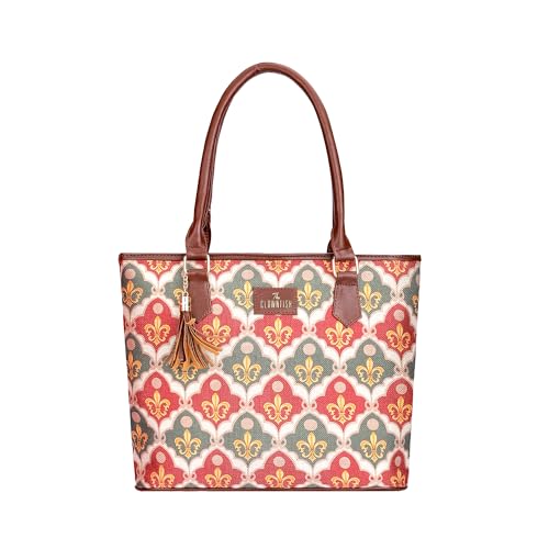 Image of THE CLOWNFISH Aviva Printed Handicraft Fabric Handbag for Women Office Bag Ladies Shoulder Bag Tote for Women College Girls (Pink-Rangoli Design)