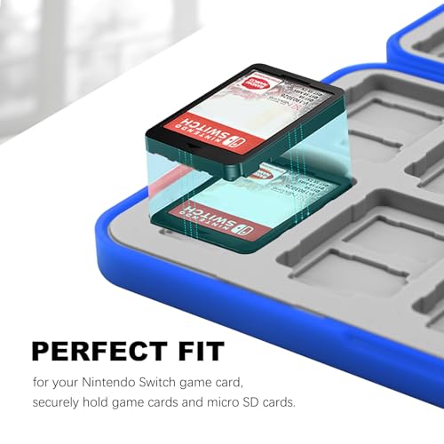 Image of FYY Nintendo Switch Game Case Holder for Switch 2 Cartridge Case with 24 Game Card Slots & 48 Micro SD Card Slots, Hard Shell, Silicone Lining Blue
