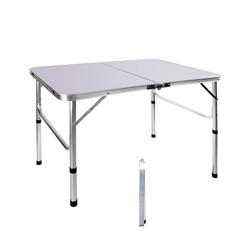 EFAN 3ft Folding Camping Picnic Table Aluminum Lightweight Portable Work Desk for BBQ Party Wedding Garden Indoor Outdoor with Handle, Adjust Height - 37/67cm, White โ image 1