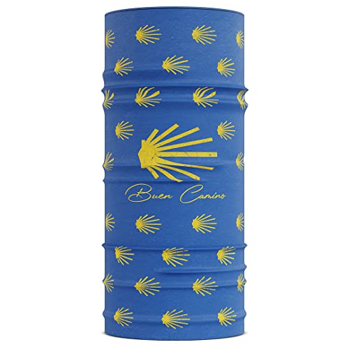 Buen Camino Scaldacollo Multifunzionale – blu/giallo, tubolare ultraleggero per il Cammino di Santiago, bandana con effetto rinfrescante, ad asciugatura rapida, senza cuciture, traspirante