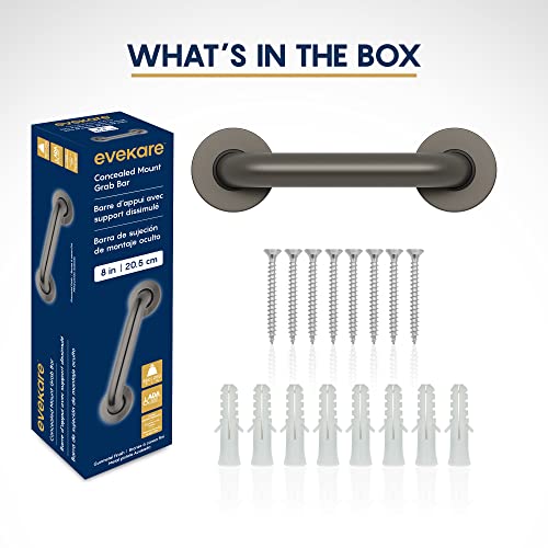 Evekare Premium Extra Strength Grab Bar For Bathtubs And Showers | Stainless Steel Gunmetal 8 Inch - 1.25 Diameter | Ada Compliant Shower Grab Bar Handle For Elderly And Disabled #TOP1