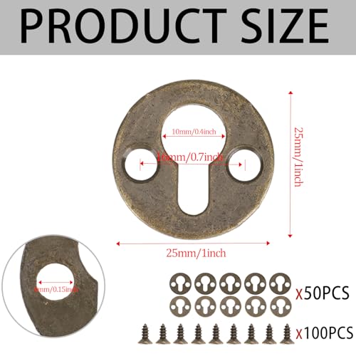 Image of 50pcs Round Keyhole Hangers 25mm / 1-inch Mortise Type Metal Keyhole Hanging Films Shelf Hangers Brackets Antique Bronze Picture Frame Hanging Plate with Screws