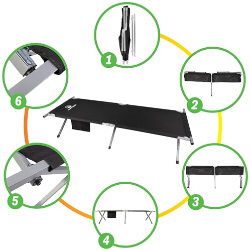 Camping Cot - Portable Folding Camp Bed - 600D Sleeping Cot for Adults with Steel Frame by Wakeman Outdoors (Black) by Wakeman - Image 4