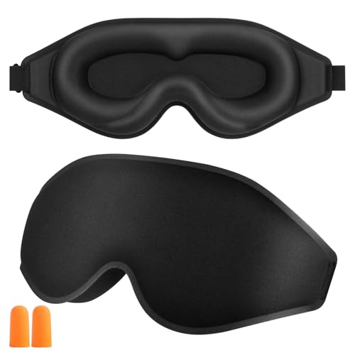 URAQT Antifaz para Dormir 3D, CóModo Transpirable Mascara Ojos Dormir Sin Presión, Mascara para Dormir Sin Luz con Tapones para Dormir, Meditación, Viajar, Avión(Negro)
