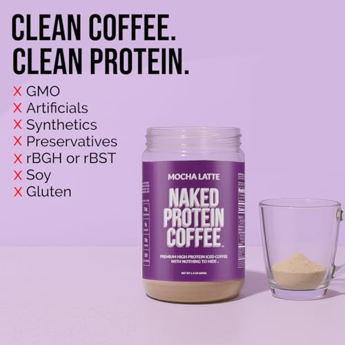NAKED Mocha Latte Protein Coffee - Premium Colombian Iced Coffee Protein Shake Drink, Delicious Keto Friendly and Gluten Free, 17 Servings
