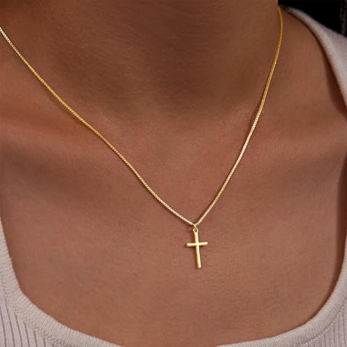Inerney Cross Necklace for Women, Dainty 14K Gold Silver Plated Small Diamond Sideways Cross Pendant Choker Necklace Simple Trendy Baptism Religious Christian Faith Jewelry Gifts for Easter Christmas2