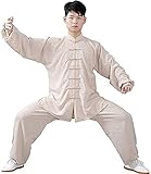 RWRAPS Conjunto Uniforme Tai Chi para Cuatro Estaciones, Mono de Artes Marciales Ropa Tai Chi Ropa de Entrenamiento Primavera para Hombre Chándal de Competición Multicolor Opcional (Beige M)