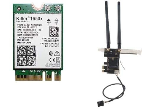 Kit Killer Wi-Fi 6 AX1650x para escritorio | 2,4 Gbps | Soporte Bluetooth 5.2 | PCIe x4 | Adaptador inalámbrico miniatura 1