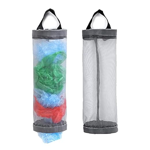 Plastic Bag Holder 2 Packs Mesh Hanging Storage Dispensers (Grey 2 Packs)