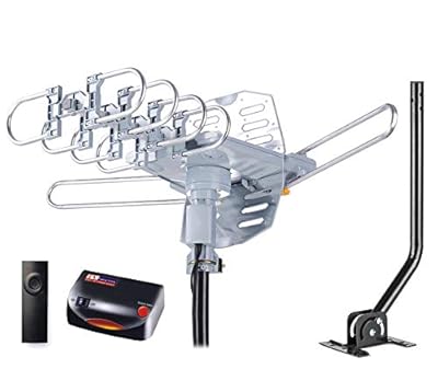 PBD WA-2608 Amplified Outdoor TV Antenna – Long Range with UHF/VHF, 360° Motorized Rotation, Remote Control, Mounting Pole, and 40FT RG6 Cable – Supports 4K, 1080P, Smart and Older TVs (2 Outputs)