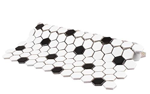 Hexagon White With Black Dots Porcelain Mosaic Floor And Wall Tile Matte Look For Kitchen Backsplash, Bathroom Wall, Accent Wall #TOP2
