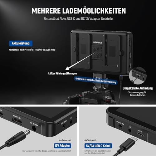 NEEWER F700 7\ Kamera Feld Monitor, 2000nit HD 1920 x 1080 IPS Touchscreen mit 3D LUT, 4K HDMI Loop In/Out mit Peak Focus DSLR Video Assist HDR Wellenform, Cold Shoe Mount, Batterie Nicht enthalten