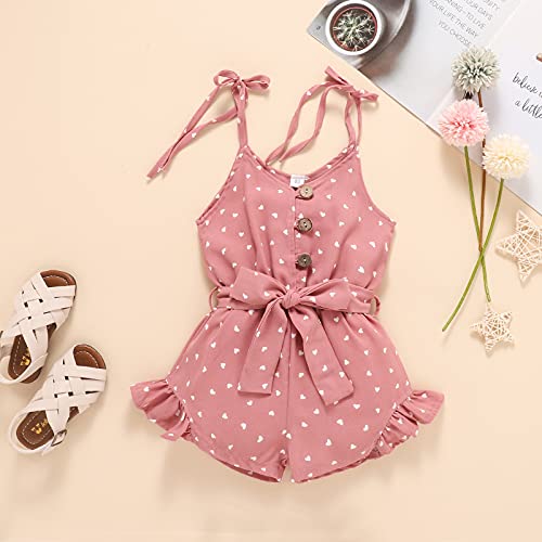 Tikoubabe Toddler Girl Clothes Baby Summer Cute Halter Romper V-Neck Outfits Love Heart Bow Knot Light Red 2T-3T 100Cm #TOP2
