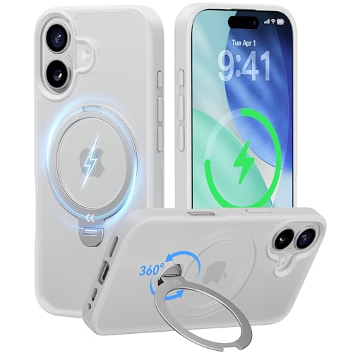 【2025最高傑作&定点360度回転】CASEKOO iPhone 17 用 ケース MagSafe対応 米軍MIL規格 360°全方向耐衝撃 高耐久性【横縦両立・角度自由調整】 最大25W急速充電対応 指紋防止/マット仕上げ/黄変防止/半透明 超強磁力 ラップホール付き ワイヤレス充電対応 アイフォン17 用ケース 6.1インチ「MagicStand Pro」(ホワイト)
