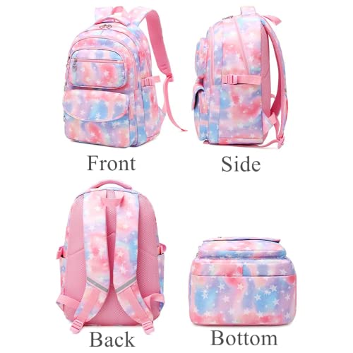Ekuizai 3Pcs Colorful Star Prints Backpack Sets Kids Bookbag Primary School Daypack Elementary Students Knapsack For Girls #TOP2