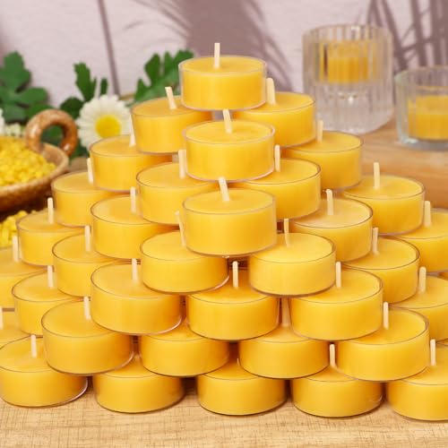 50 Packs Beeswax Tealight Candles Bulk,4 Hours 100% Pure Beeswax