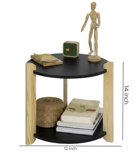 Image of Modern Round Side Table, Home Decor for Living Room, Bed Side Tables for Bed Room, stools for Home, Furniture for Home, 2-Tier White Shelves, 30 x 30 x 40 cm