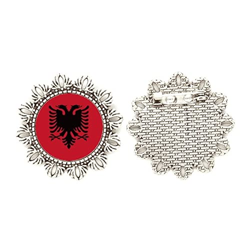 Bandera de Albania broche de plata con flor tallada y pin de pecho