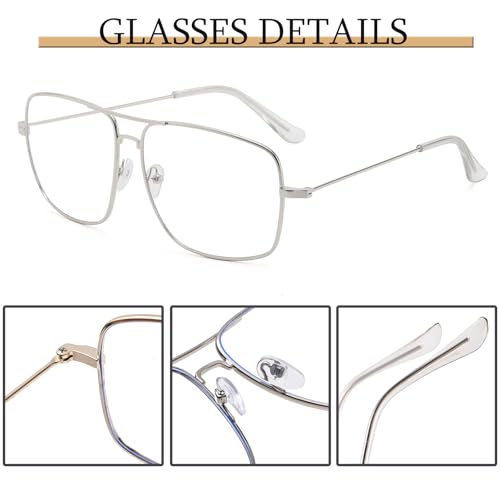 Image of Non Prescription Glasses - Classic Square Clear Lens Metal Frame for Men Women