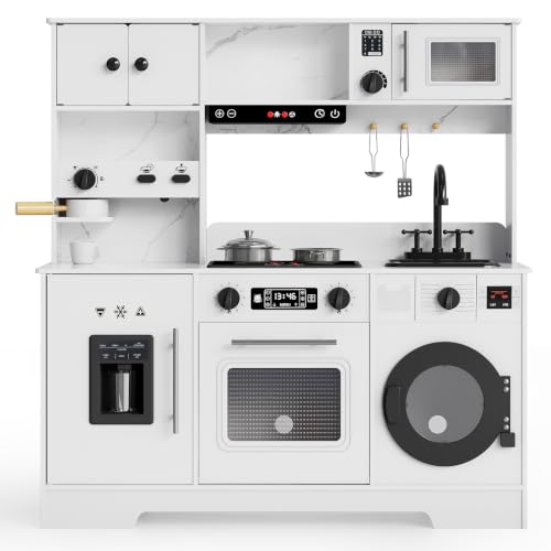 Play Kitchen for Toddlers,Wooden 8-in-1 Kids Play Kitchen Set with Lights & Sounds, 11 Play Accessories & Storage, Realistic Pretend Cooking Playset for Toddlers Ages 3+,Ideal Gift for Boys & Girls by EliteEdge - Used condition - Image 7