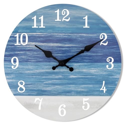 Foxtop Wall Clock 12 Inch, Rustic Wall Clocks Beach Themed Battery Operated Silent Non Ticking Round Coastal Wooden Clock Decorative For Living Room Kitchen Bedroom cover