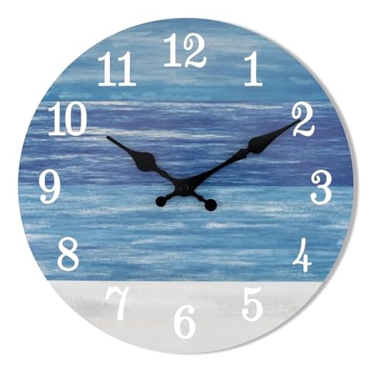 Foxtop Wall Clock 12 Inch, Rustic Wall Clocks Beach Themed Battery Operated Silent Non Ticking Round Coastal Wooden Clock Decorative for Living Room Kitchen Bedroom