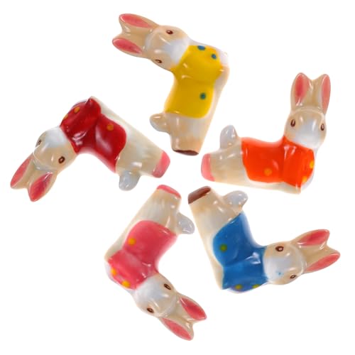 KOCKSHION 5個 可愛いウサギデザインの箸置き 滑り止め機能付き箸レストラック 食卓を彩るな黄赤粉青橙色 耐久性に優れ実用的な食器アクセサ