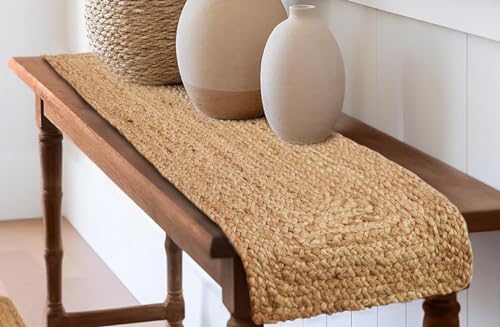 VDS Pack of 1 - Rectangle Jute Rug Braided Table Runner 100% Natural Burlap Reversible Rustic Hessian Table Cloth Centerpiece for Wedding ,Home, Kitchen, Table Decoration (Size 13x48 Inch) (Natural)