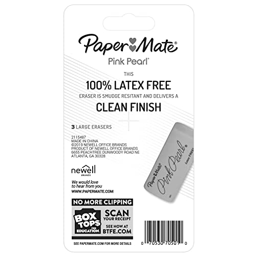 Image of Paper Mate Pink Pearl Erasers, Large, 3 Count (Pack of 2)
